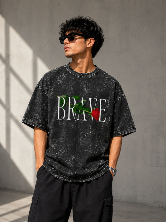 Brave Acid Washed Oversized Tee