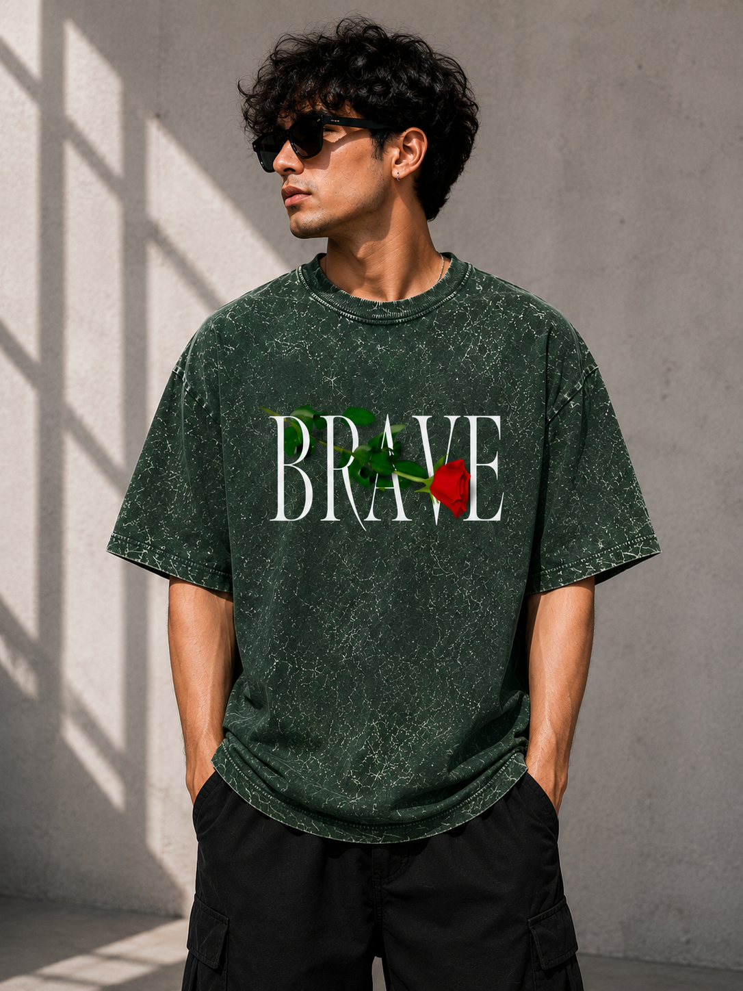 Brave Acid Washed Oversized Tee