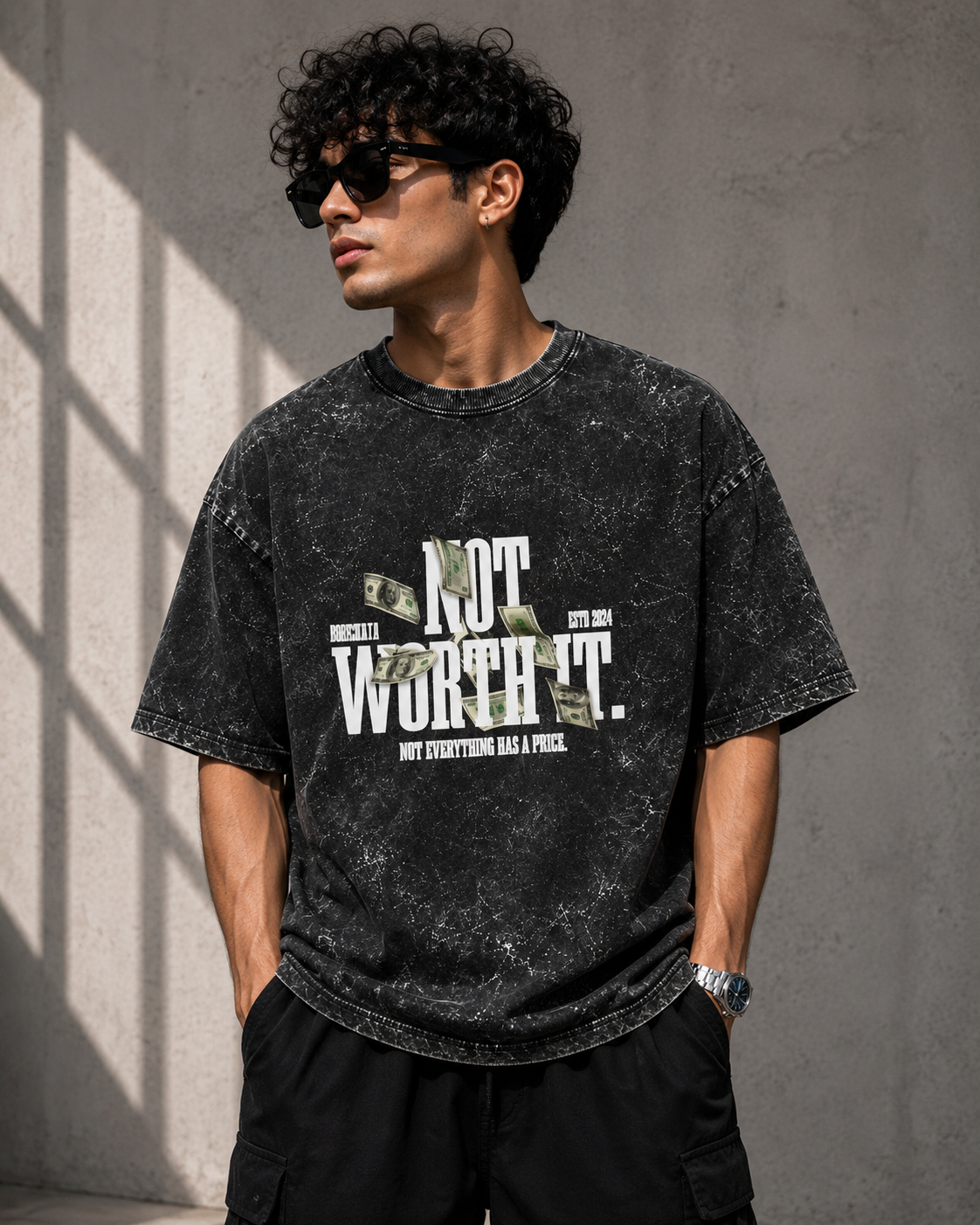 Not Worth It Acid Washed Oversized Tee